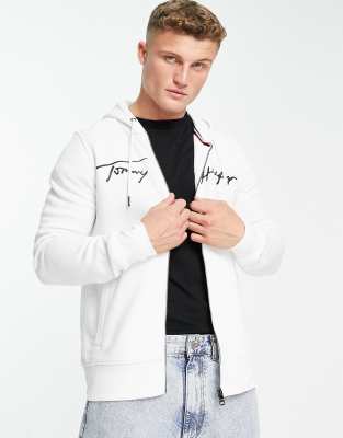 Tommy Hilfiger signature zip through hoodie in white - ASOS Price Checker