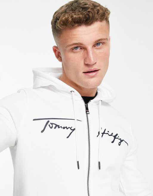 Tommy Hilfiger signature zip through hoodie in white