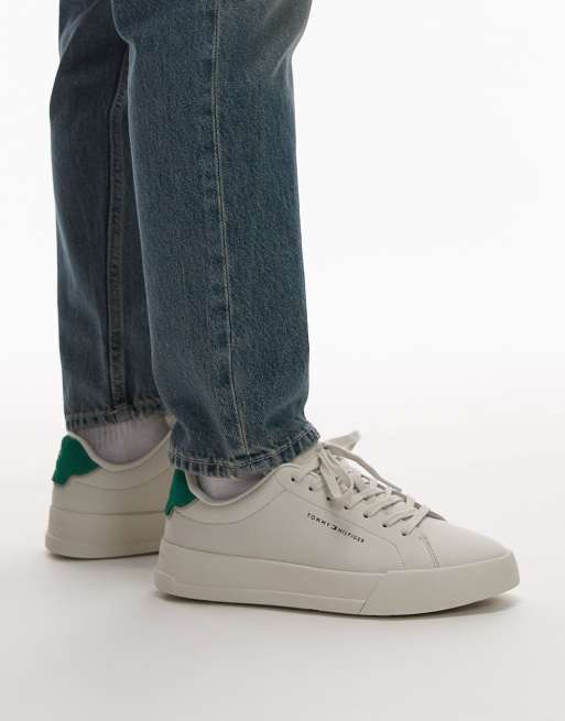 Tommy Hilfiger – Skórzane buty sportowe w kolorze złamanej bieli i zieleni
