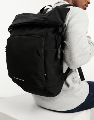 Tommy Hilfiger skyline rolltop backpack in black