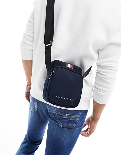 Tommy Hilfiger Skyline stripe mini reporter bag in space blue | ASOS