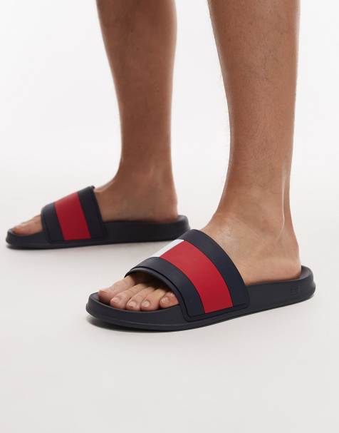 Tommy Hilfiger - Sliders da piscina blu navy con stampa bandiera - view 1