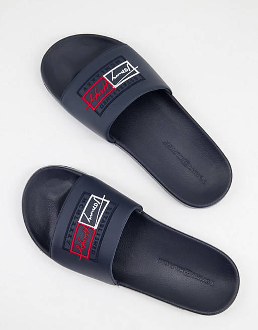 Tommy Hilfiger sliders with script logo in navy