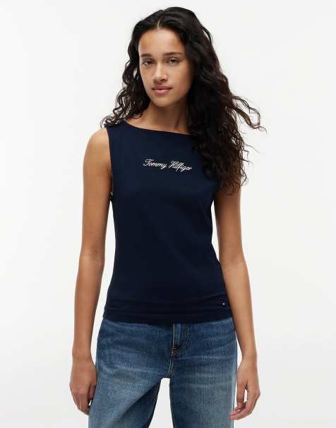 Tommy Hilfiger Slim boat neck tank top in dark blue - view 1