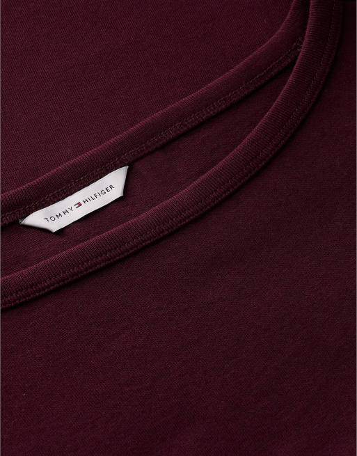 Tommy Hilfiger Slim boat neck three-quarter sleeve t-shirt in deep burgundy, 6 of 6