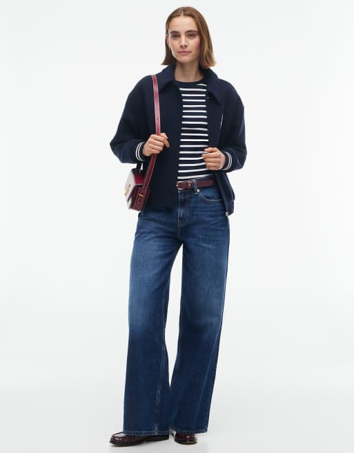 Tommy Hilfiger Slim crew neck long sleeve t-shirt in stripe dark blue / ecru, 2 of 5