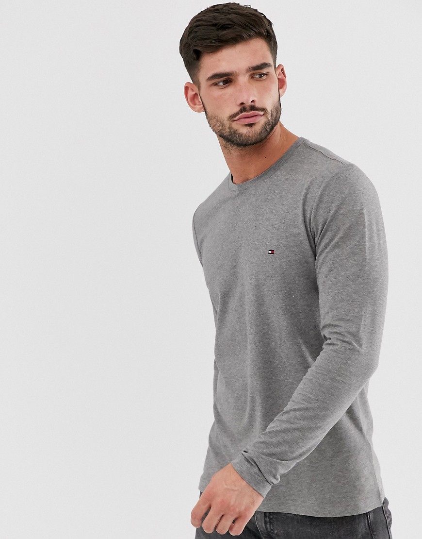 Tommy Hilfiger slim fit classic logo long sleeve t-shirt in gray-Grey
