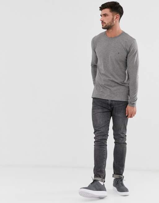 Tommy Hilfiger slim fit logo sleeve t-shirt gray | ASOS