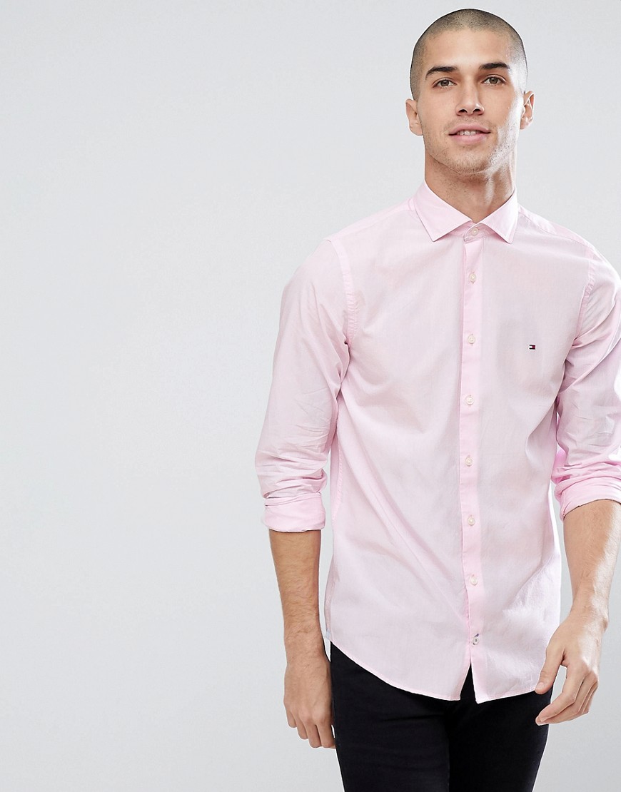 Tommy Hilfiger Slim Fit Flag Logo Shirt in Pink