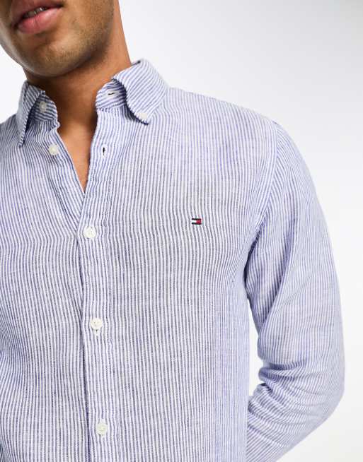 Tommy Hilfiger Slim fit linnen overhemd met lange mouwen in blauw