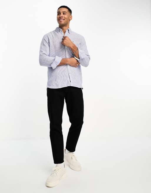 Tommy Hilfiger slim fit long sleeve linen shirt in blue