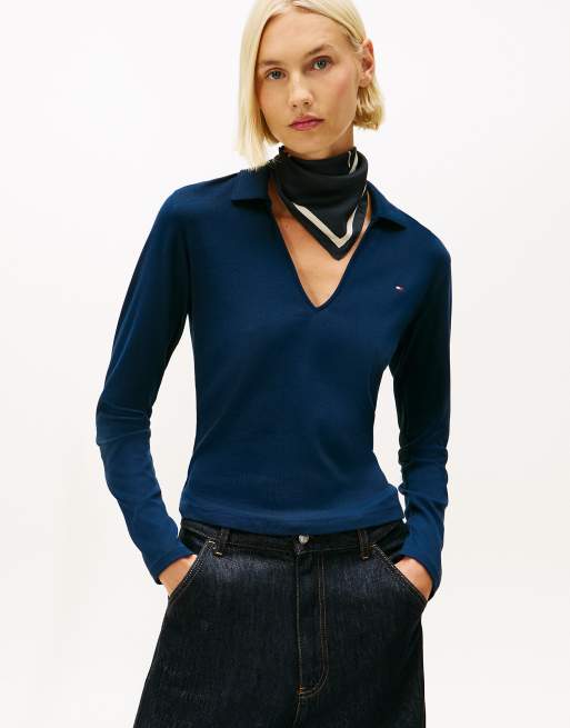 Tommy Hilfiger Slim fit long sleeve polo shirt in dark blue