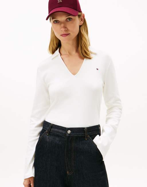Tommy Hilfiger Slim fit long sleeve polo shirt in white