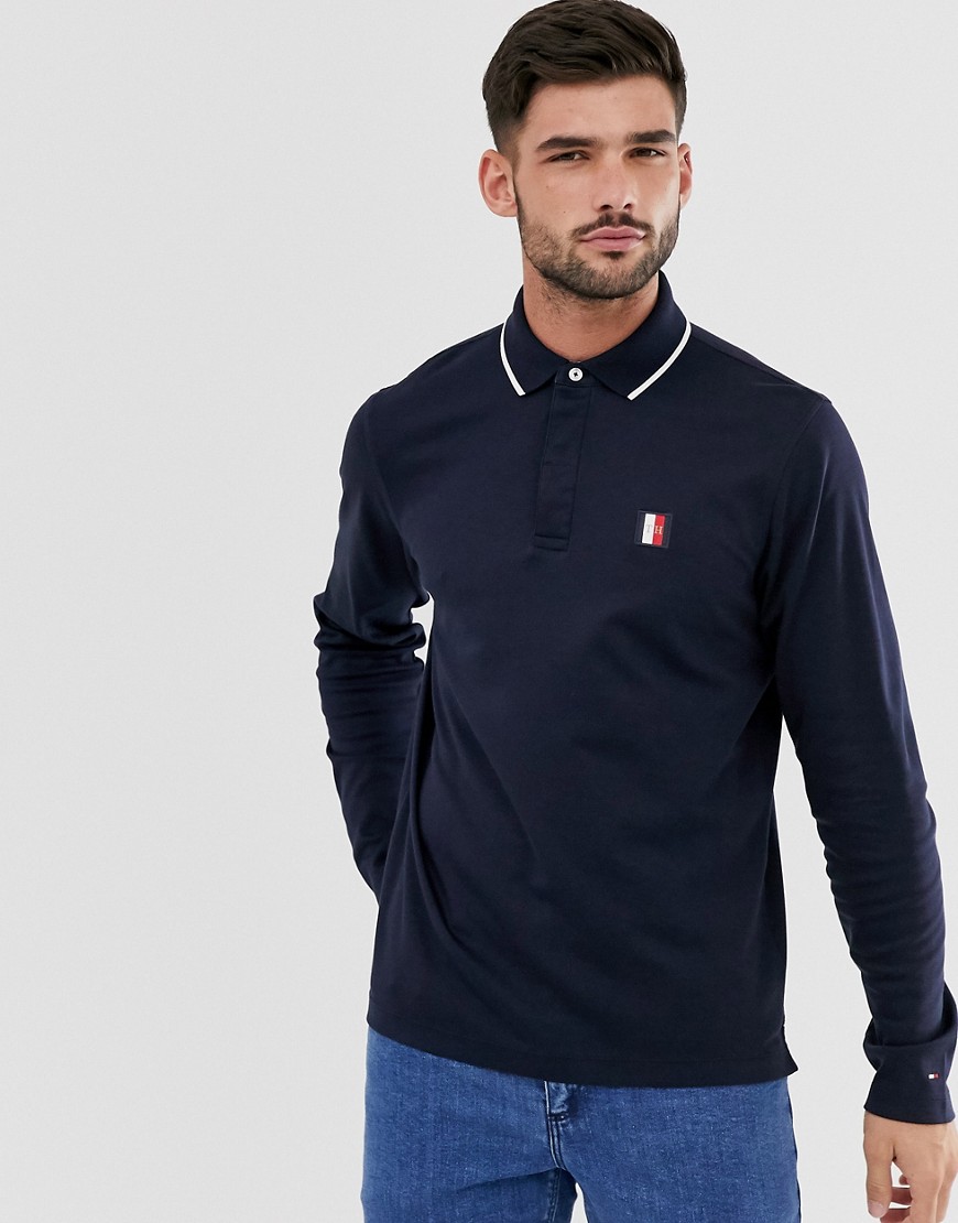 Tommy Hilfiger slim fit long sleeve polo with collar tipping in navy