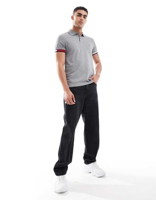 Tommy Hilfiger - Slim-fit polo met logo op de manchet in gemêleerd grijs, 3 van 4