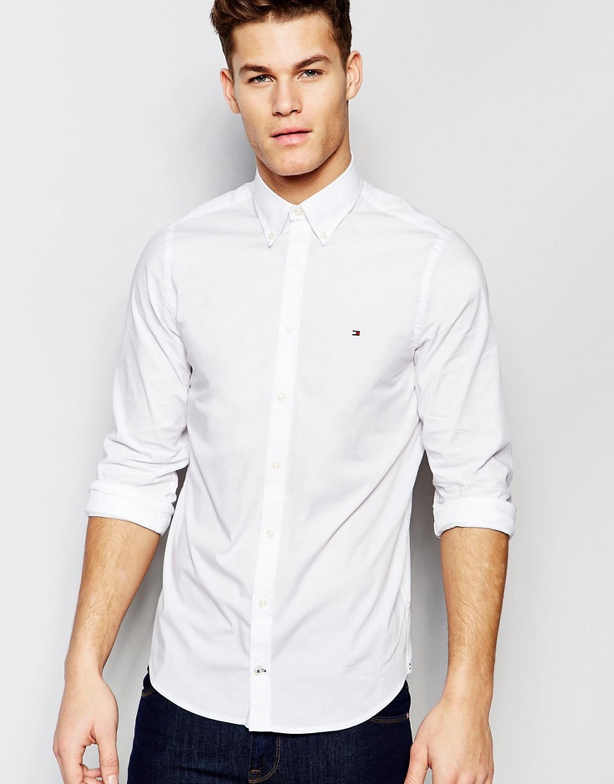 Tommy Hilfiger - Slim-fit poplin overhemd met stretch in wit