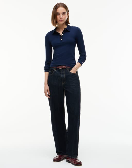Tommy Hilfiger Slim fit ribbed long sleeve polo shirt in dark blue, 2 of 6