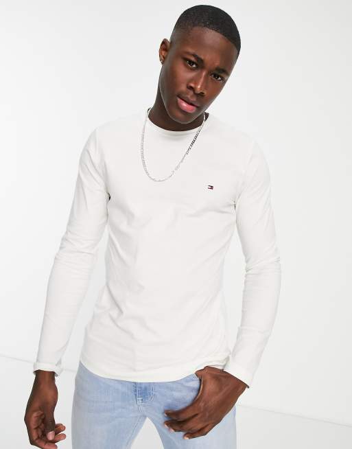 Tommy Hilfiger - Slim fit T-shirt van stretchstof met lange mouwen in wit