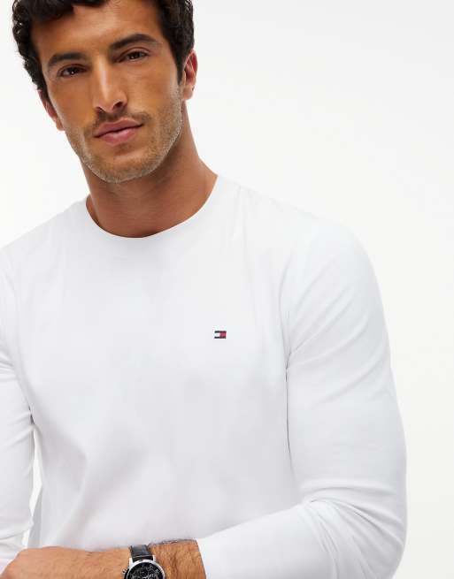 Tommy Hilfiger Slim interlock knit long sleeve t-shirt in white, 3 of 6