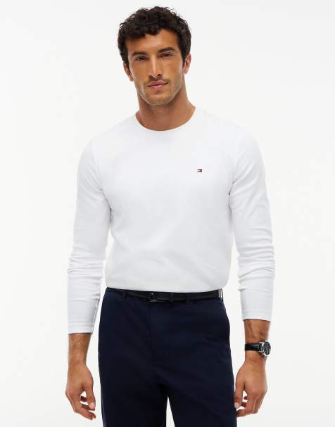 Tommy Hilfiger Slim Interlock-Strick-T-Shirt mit langen Ärmeln in Weiß - view 1