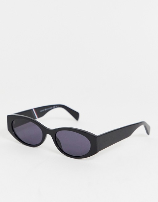 Tommy Hilfiger slim oval sunglasses in black