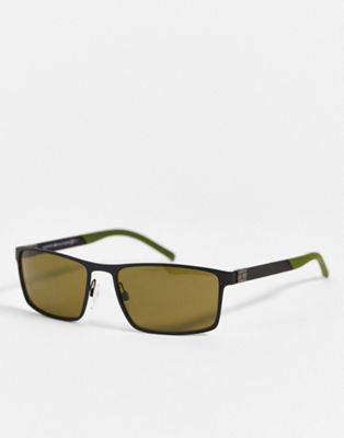 Tommy Hilfiger slim square sunglasses in matte black and green