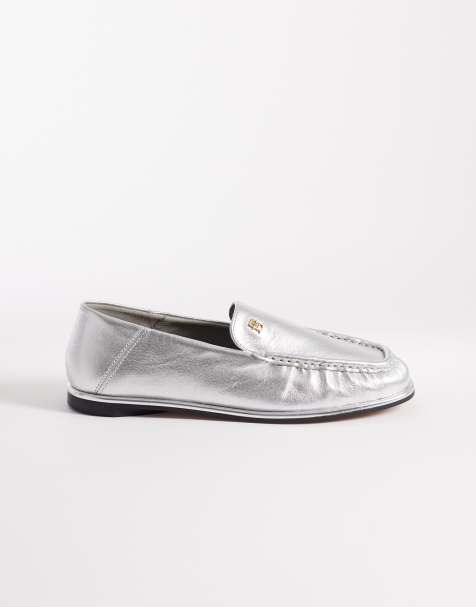 Tommy Hilfiger - Sølvfarvede loafers i læder med blød foldbar hæl - view 1
