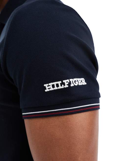 Tommy Hilfiger - Smal poloskjorte med kantdetaljer i marineblå, 2 af 4