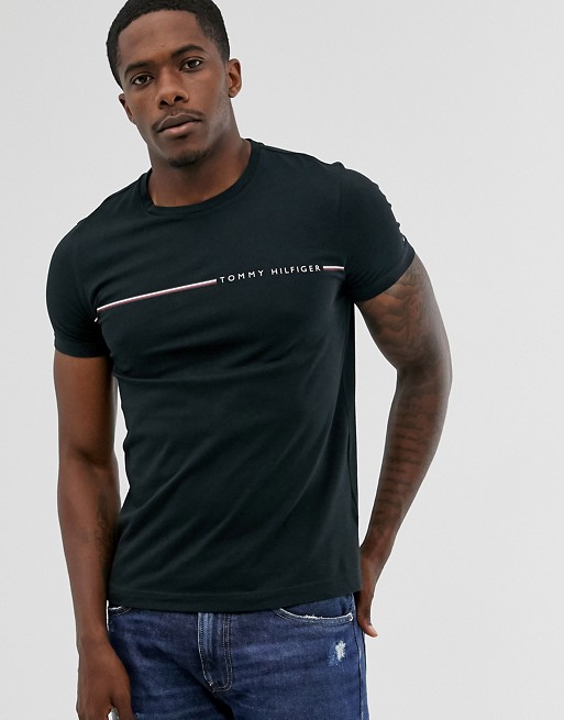 Tommy Hilfiger small chest stripe logo t-shirt in black