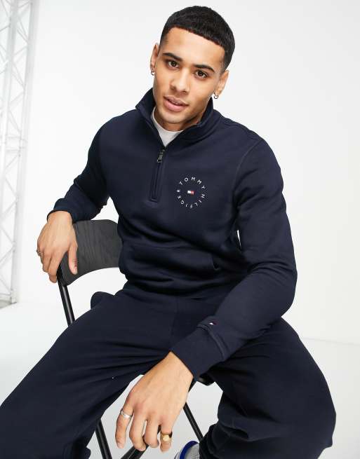 Tommy Hilfiger small circle logo half zip sweatshirt in navy