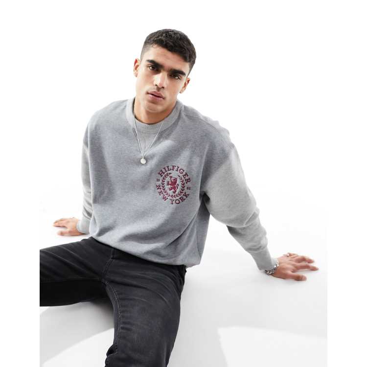 Tommy Hilfiger small crest crew neck sweat in grey | ASOS