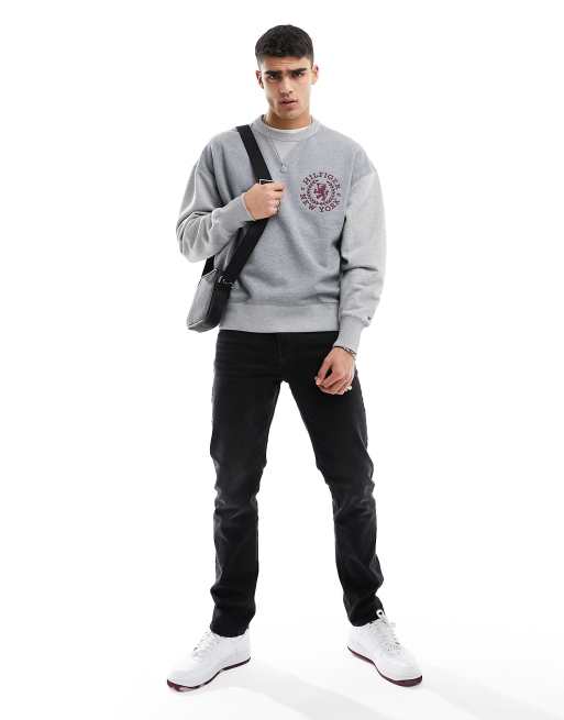 Tommy Hilfiger small crest crew neck sweat in grey | ASOS