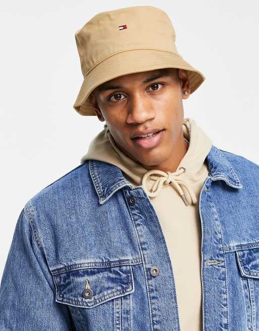 Tommy Hilfiger small flag logo bucket hat in beige