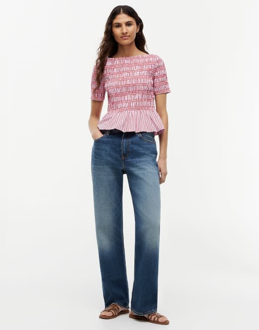 Tommy Hilfiger Smock stripe ruffle boat neck top in pink multi stripe, 2 of 6