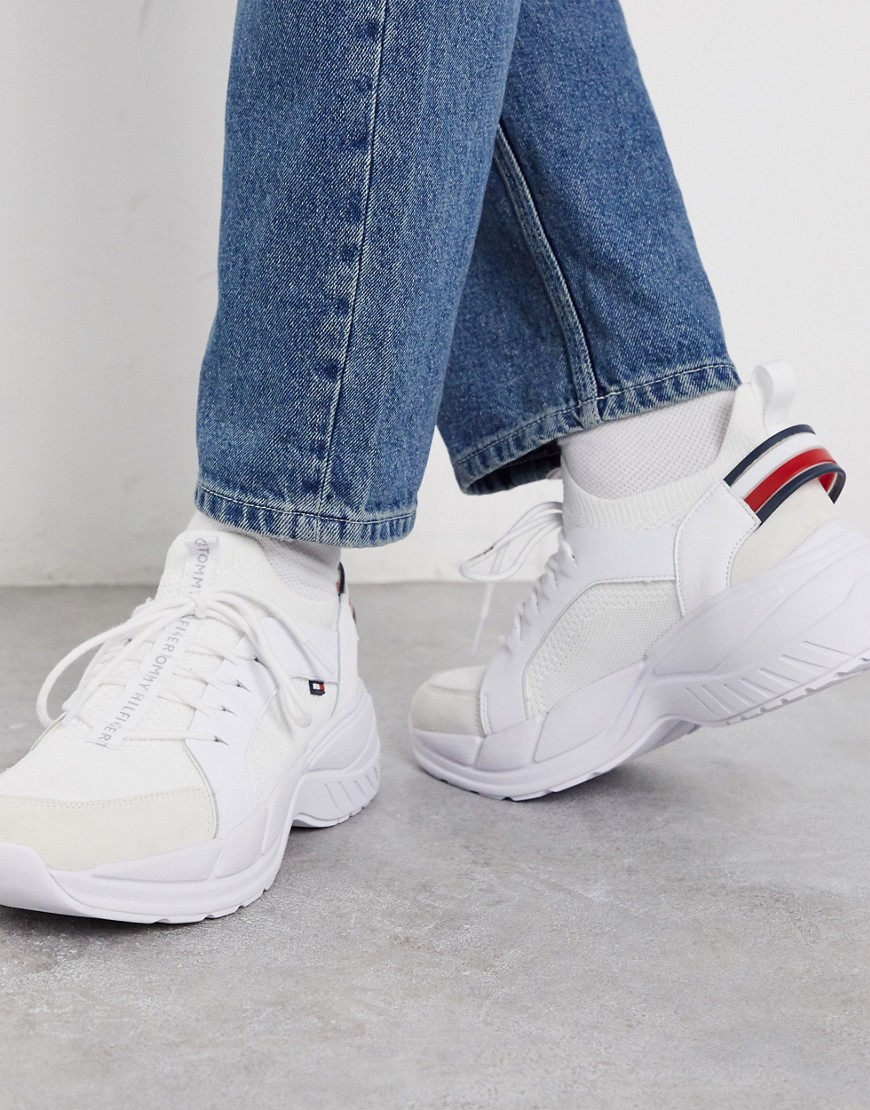 Tommy Hilfiger - Sneakers chunky in maglia bianche con righe-Bianco