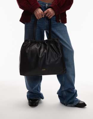 Tommy Hilfiger Soft Leather Slouchy Tote Handbag In Black