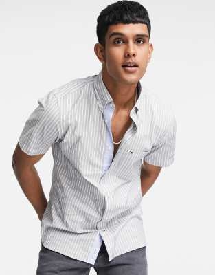 Tommy Hilfiger soft stripe short sleeve shirt in navy - ASOS Price Checker