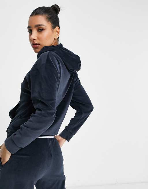 Reebok velour hoodie in navy exclusive to asos