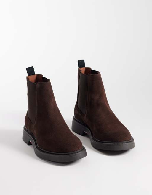 Tommy Hilfiger soho real suede chelsea boots in dark brown, 2 of 4