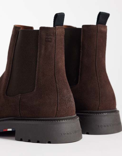 Tommy Hilfiger soho real suede chelsea boots in dark brown, 3 of 4