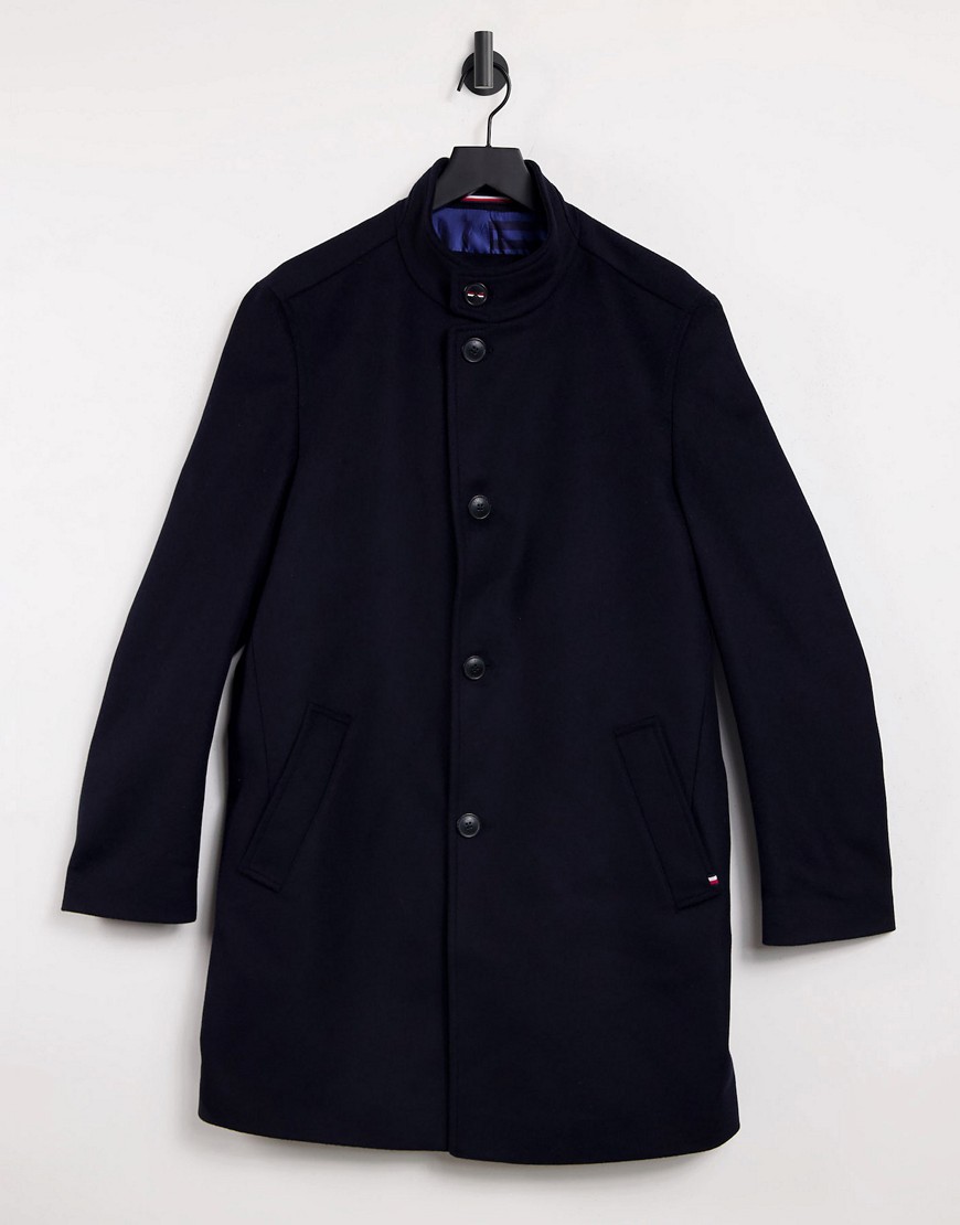 Tommy Hilfiger solid stand up collar coat-Black