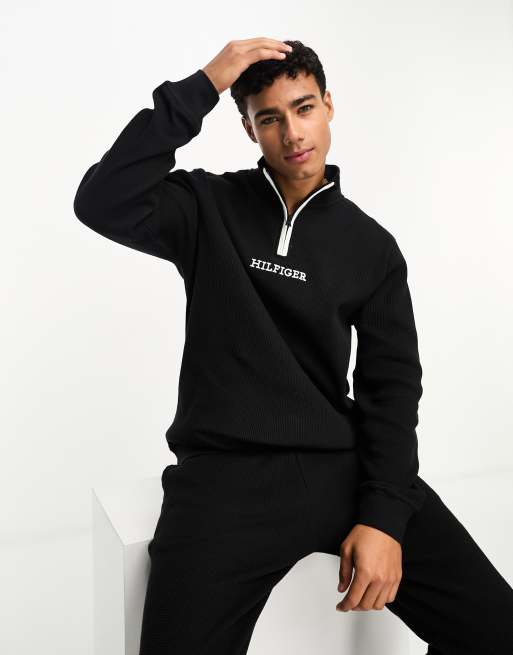 Tommy Hilfiger - Sort lounge-sweatshirt med lynlås i halsen