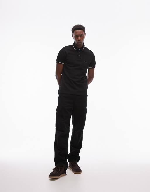 Tommy Hilfiger - Sort poloskjorte med kontrasterende kanter i slim fit
