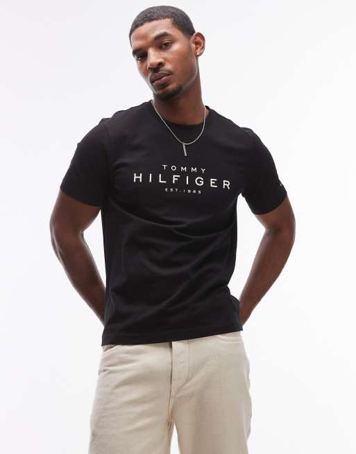 Tommy Hilfiger - Sort T-shirt med stort logoprint