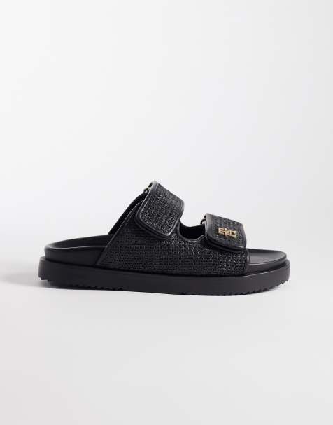 Tommy Hilfiger - Sorte sandaler i raffia med to remme - view 1