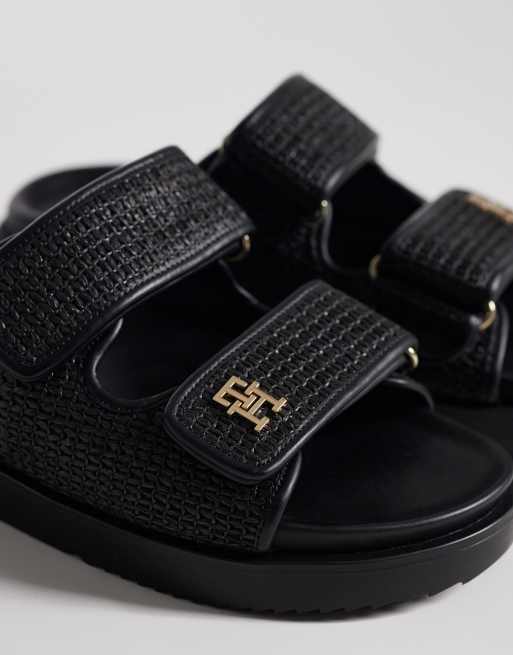 Tommy Hilfiger - Sorte sandaler i raffia med to remme, 2 af 4