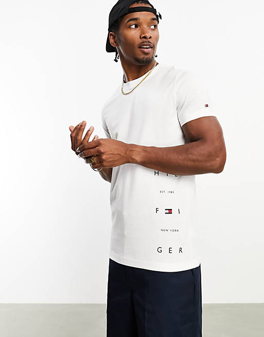 Tommy Hilfiger spaced off placement t-shirt in white | ASOS
