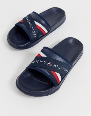 Tommy Hilfiger - Splash - Slippers met logo en strepen in marineblauw