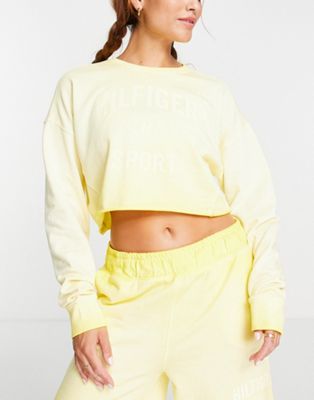 Tommy Hilfiger Sport co-ord cropped crew neck logo sweater in pale yellow