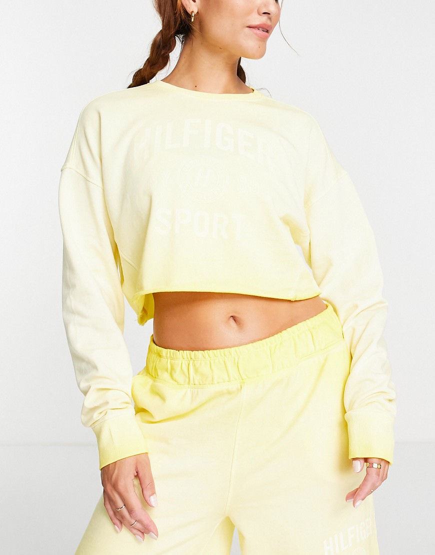 Tommy Hilfiger Sport cropped crew neck logo sweater in pale yellow - part of a set